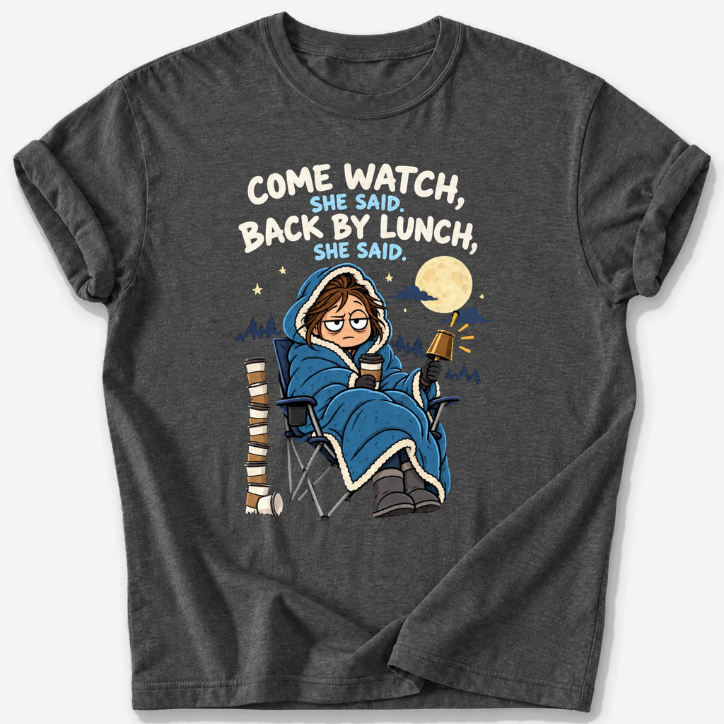 Back by Lunch, She Said T-Shirt — Dark Heather