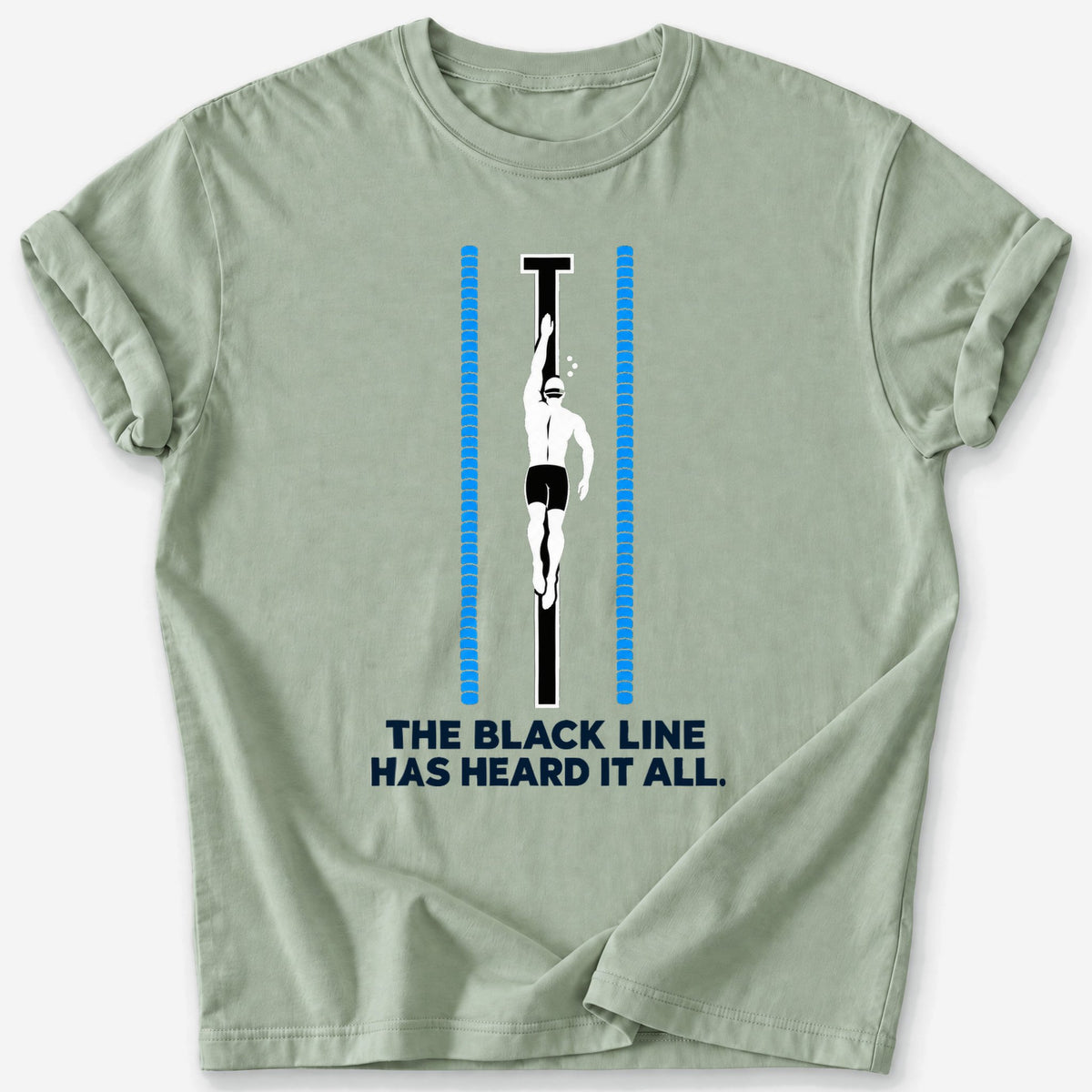Black Line Swimmer T-Shirt — Sage