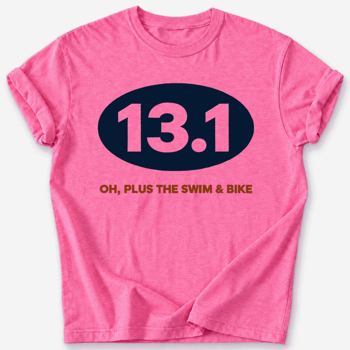 Plus the Swim and Bike 13.1 T-Shirt — Heather Heliconia