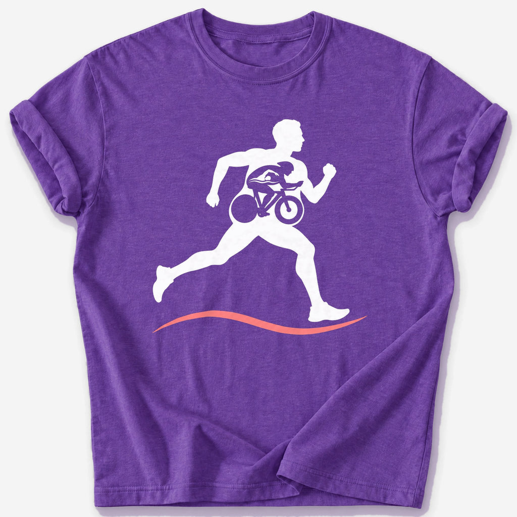 Runner, Rider, Swimmer T-Shirt — Heather Purple