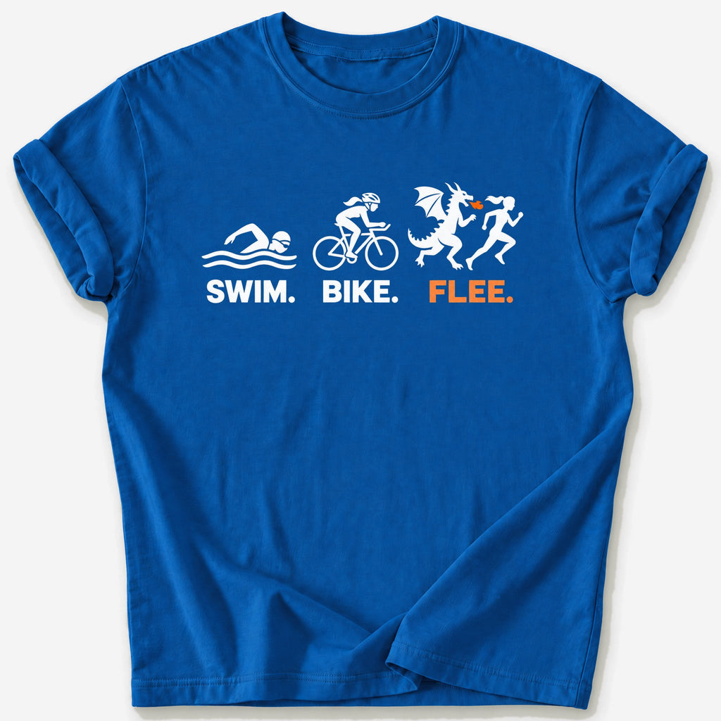 Swim, Bike, Flee T-Shirt — Royal