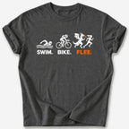 Swim, Bike, Flee T-Shirt — Dark Heather