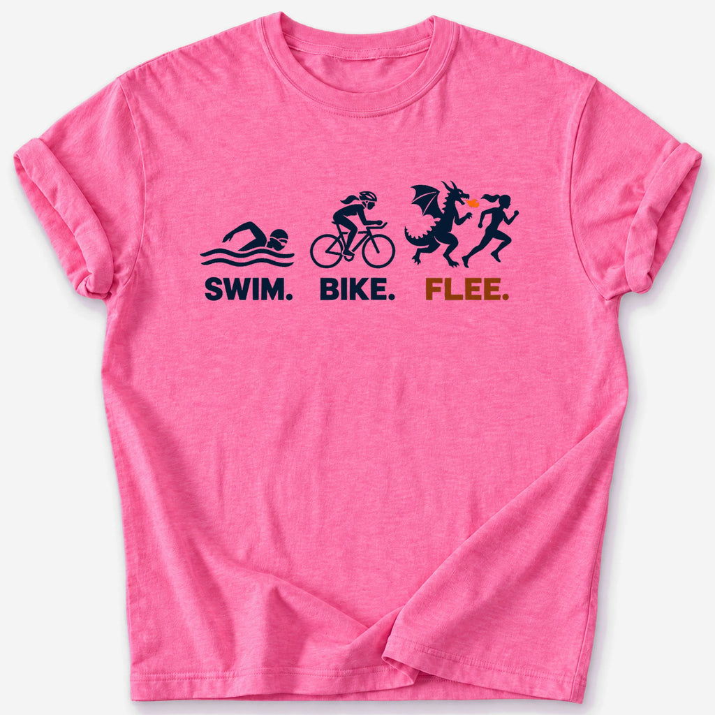 Swim, Bike, Flee T-Shirt — Heather Heliconia