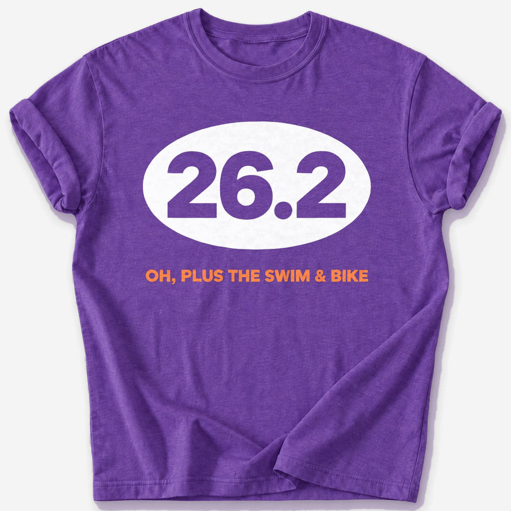 Plus the Swim and Bike 26.2 T-Shirt — Heather Purple