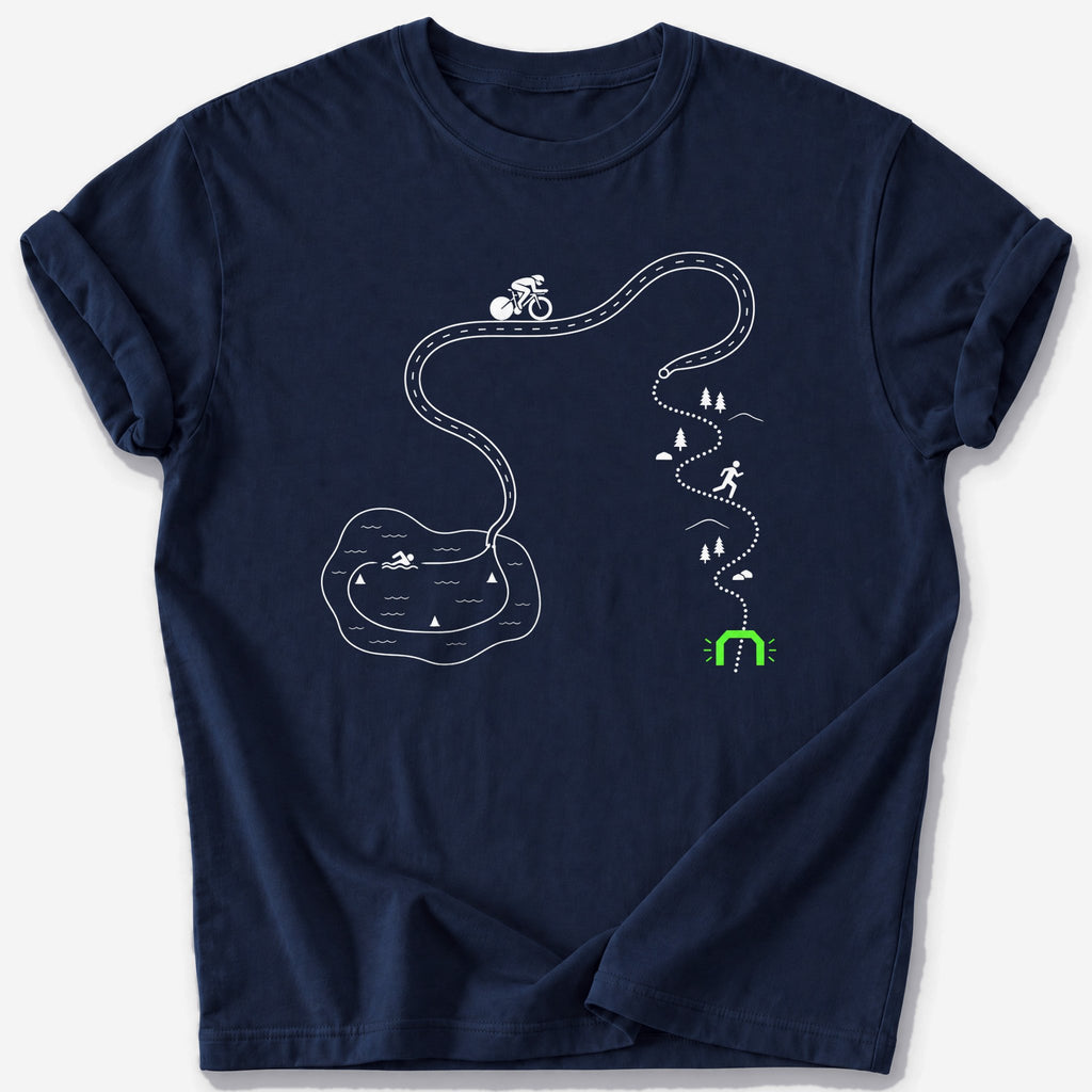 Triathlon Course Map T-Shirt — Navy