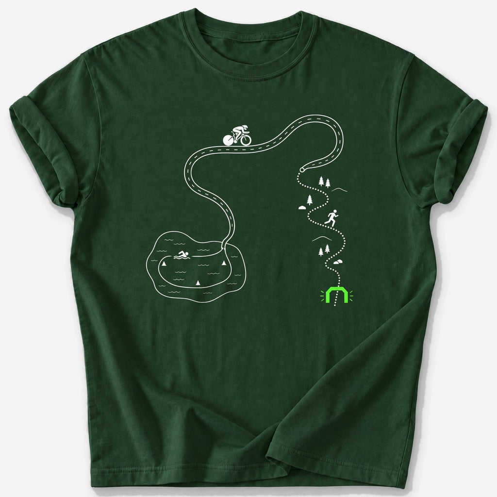 Triathlon Course Map T-Shirt — Forest Green