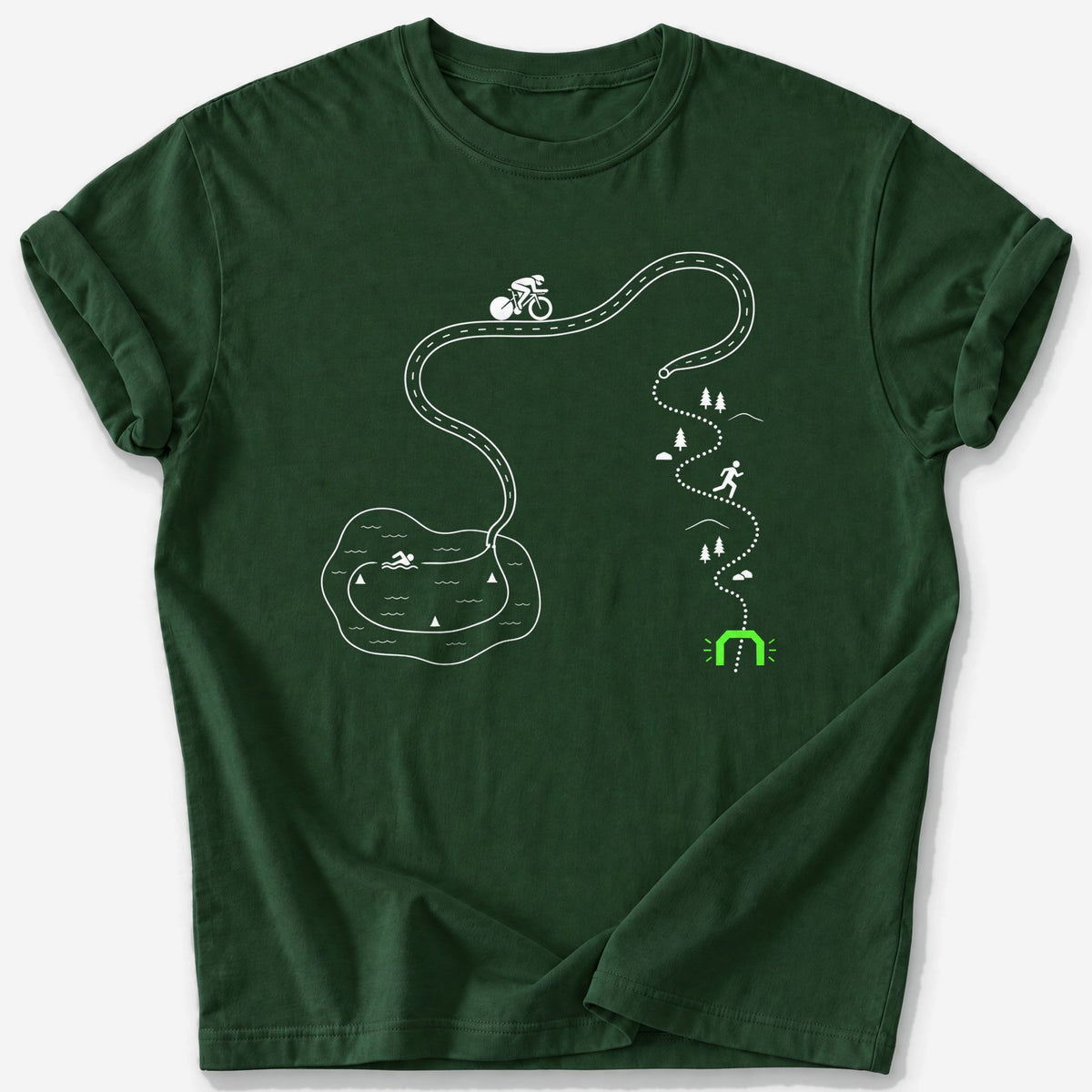 Triathlon Course Map T-Shirt — Forest Green