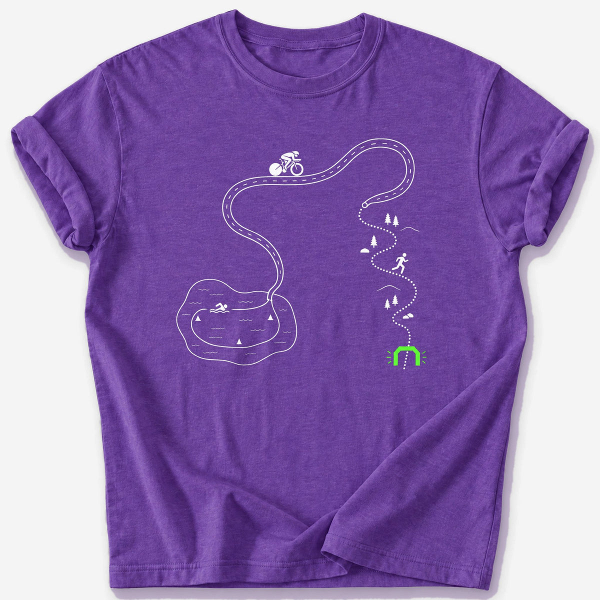 Triathlon Course Map T-Shirt — Heather Purple