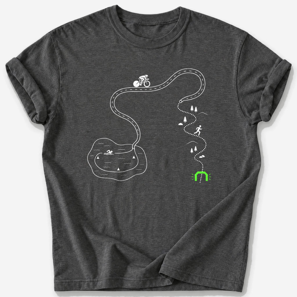 Triathlon Course Map T-Shirt — Dark Heather