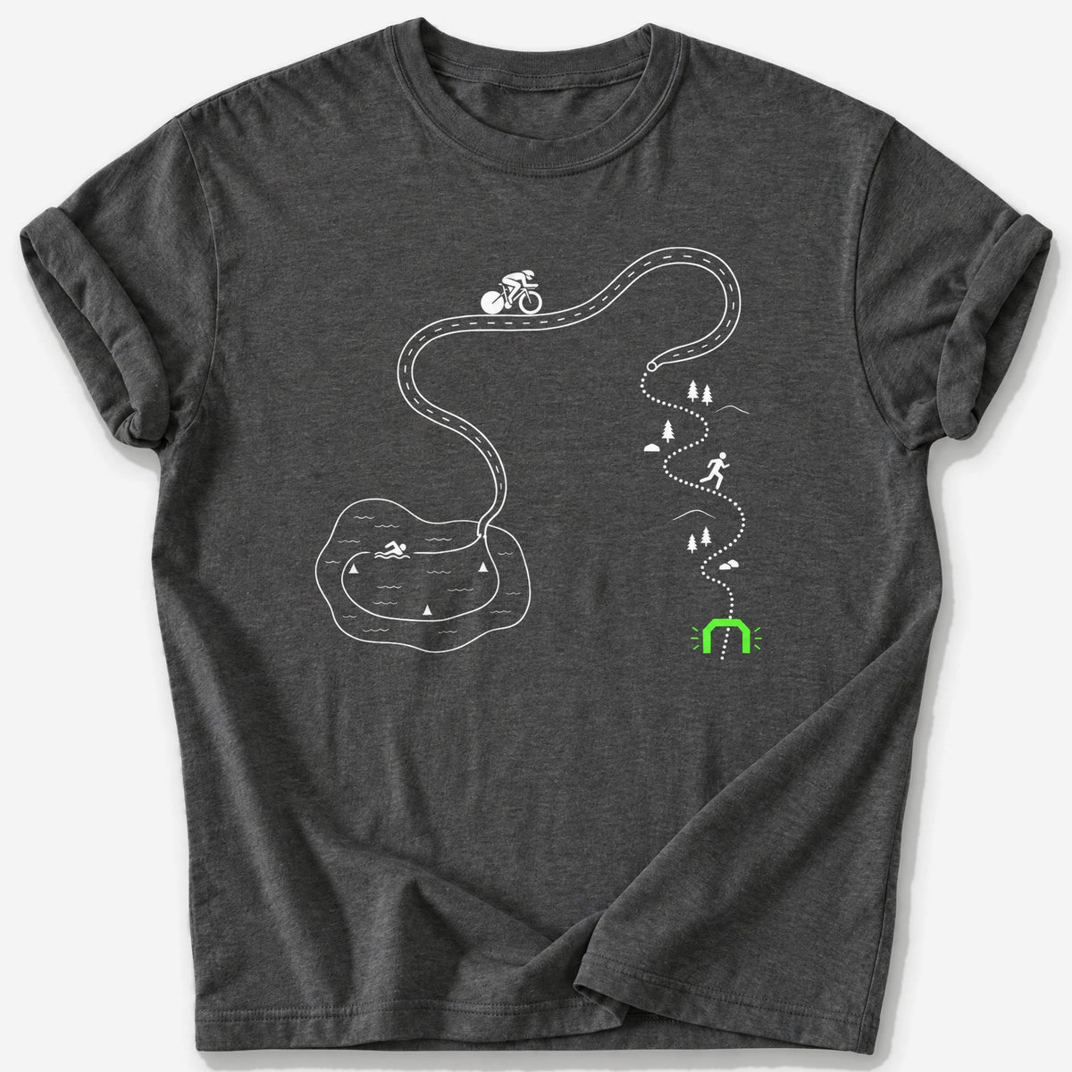 Triathlon Course Map T-Shirt — Dark Heather