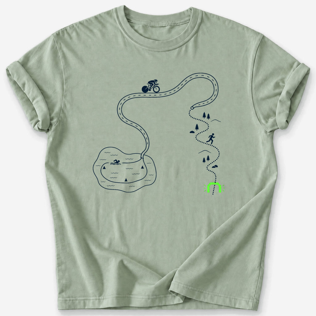 Triathlon Course Map T-Shirt — Sage
